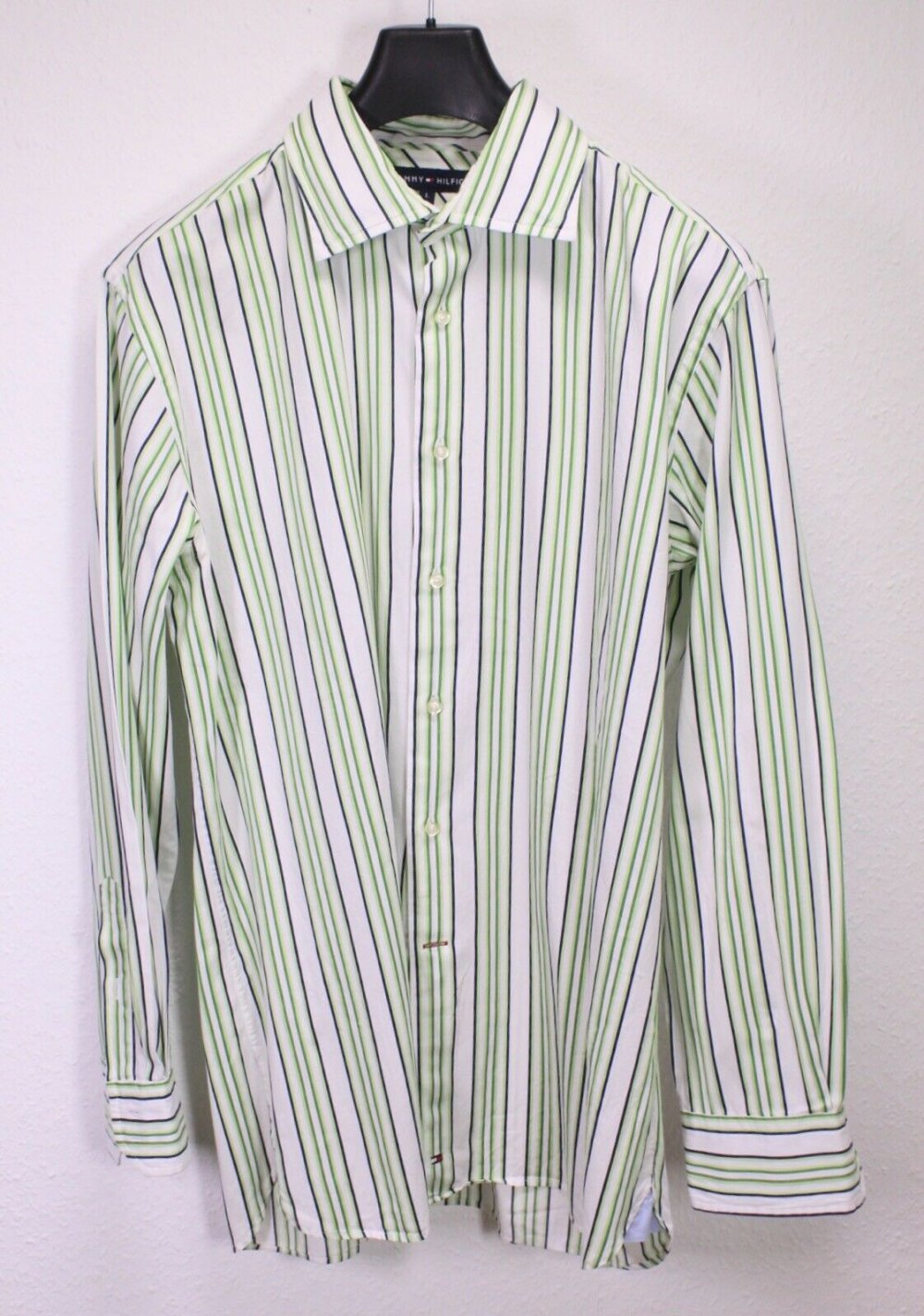 Tommy Hilfiger Business Hemd schwarz grün mintgrün weiß gestreift in Gr.L