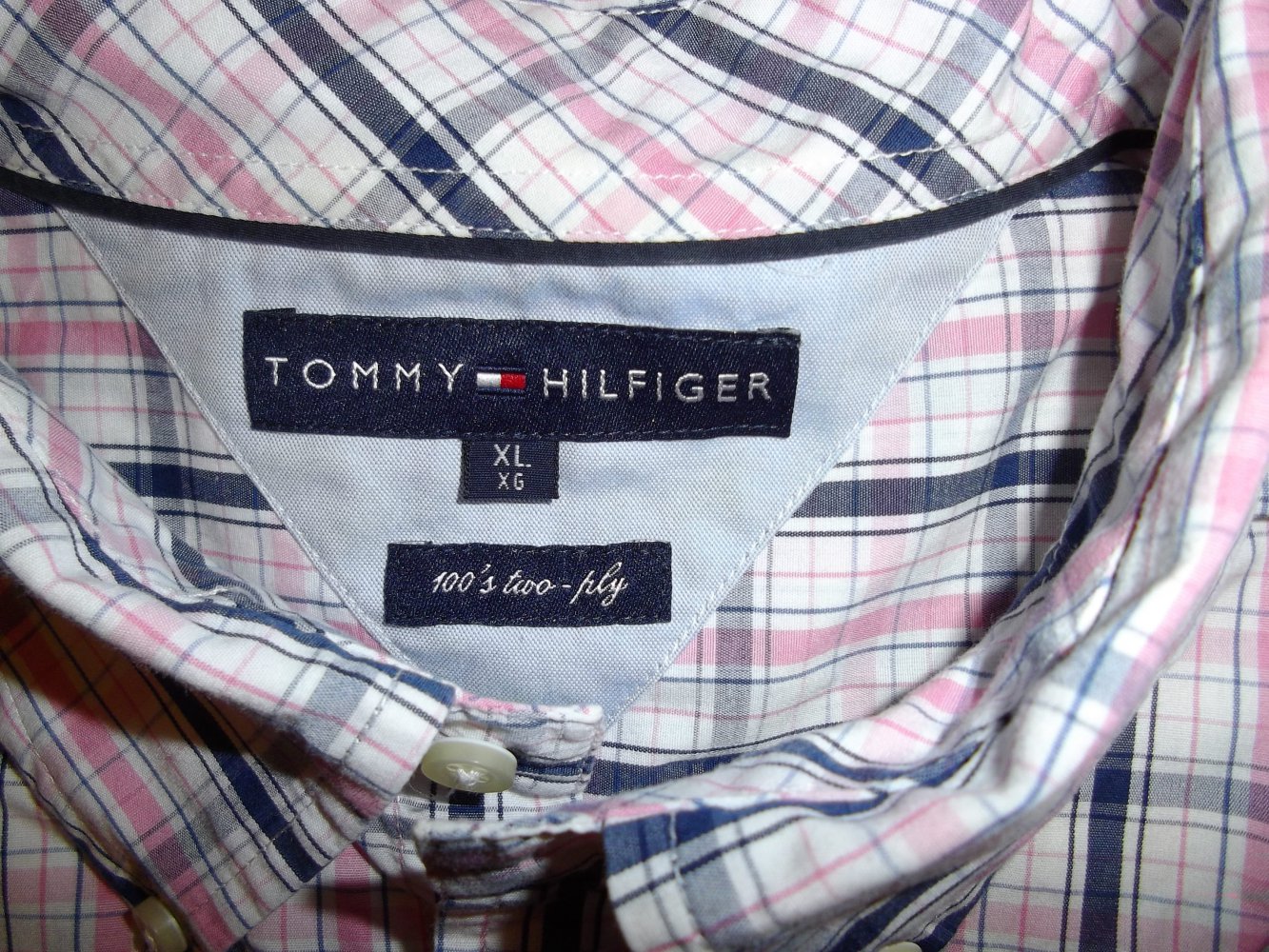 Tommy Hilfiger Hemd 100´s Two Ply pink grau marine weiß kariert Gr.XL