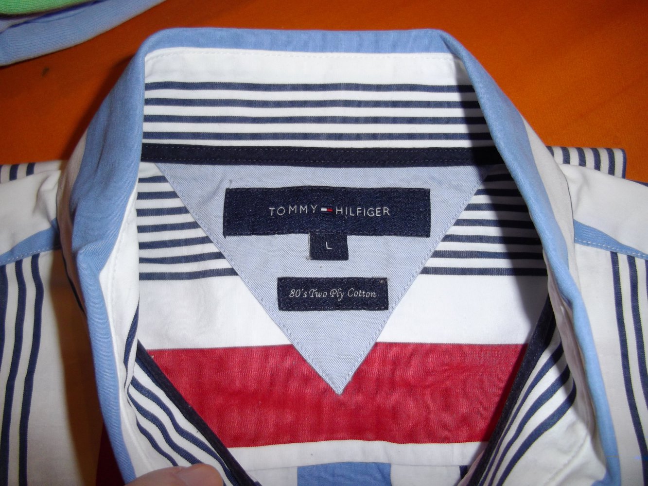 Tommy Hilfiger 80´s Two Ply Cotton Hemd rot blau marine weiß Blockstreifen in Gr.L