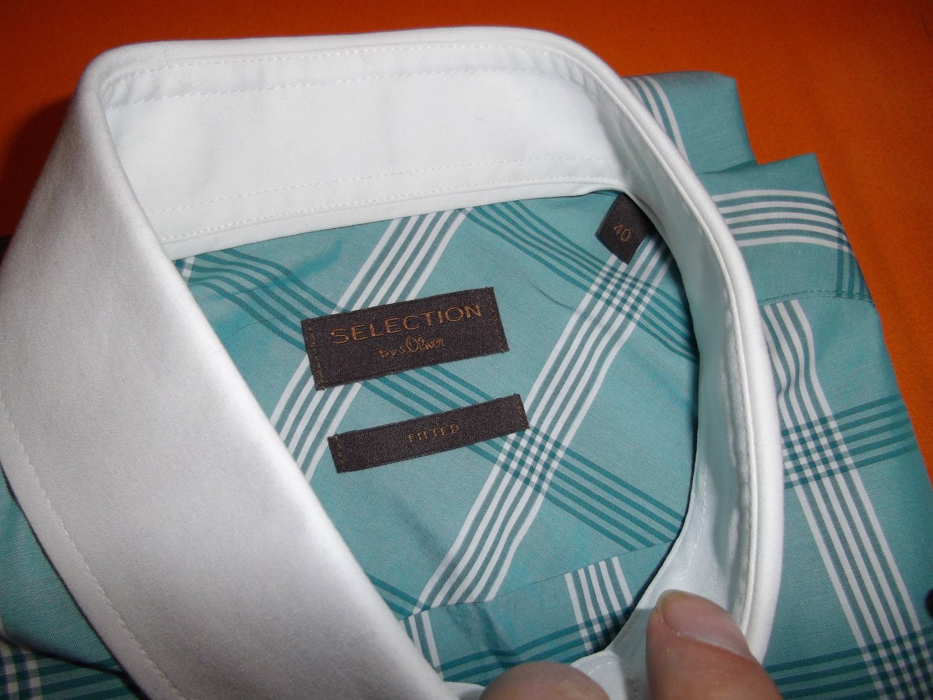 S.Oliver Selection Kontrastkragen Hemd türkis weiß kariert in Gr.M 40cm Kragenweite