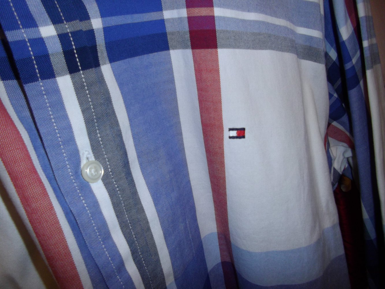 Tommy Hilfiger 80´s Two Ply Cotton Hemd rot blau marine weiß Blockstreifen in Gr.XL