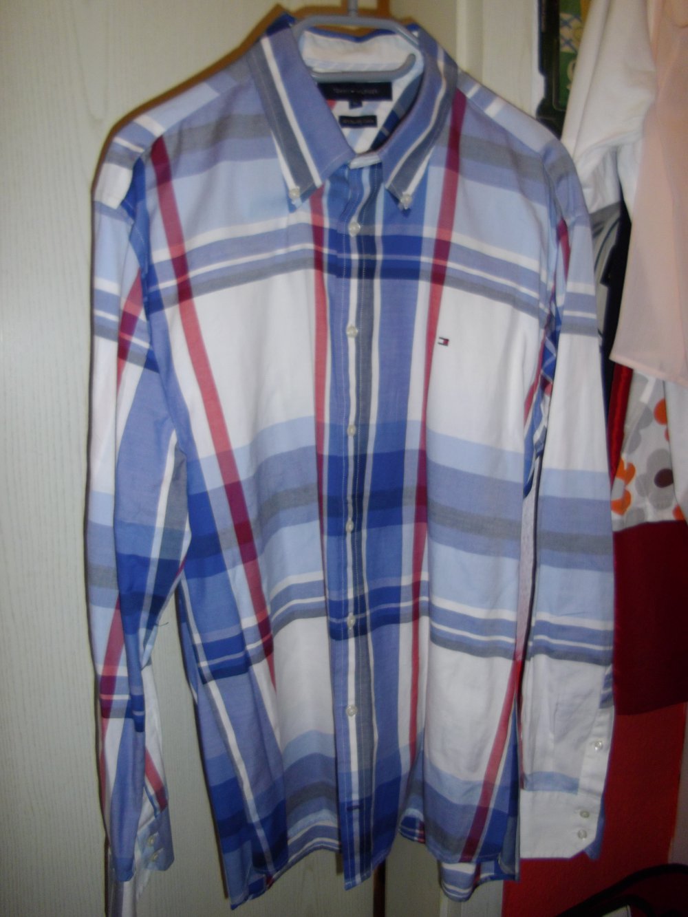Tommy Hilfiger 80´s Two Ply Cotton Hemd rot blau marine weiß Blockstreifen in Gr.XL