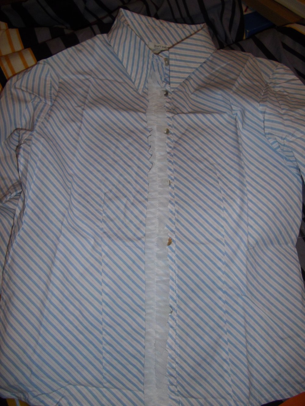 don´t imitate Italy Rüschen Bluse hellblau rosa weiß gestreift in Gr.38 neu