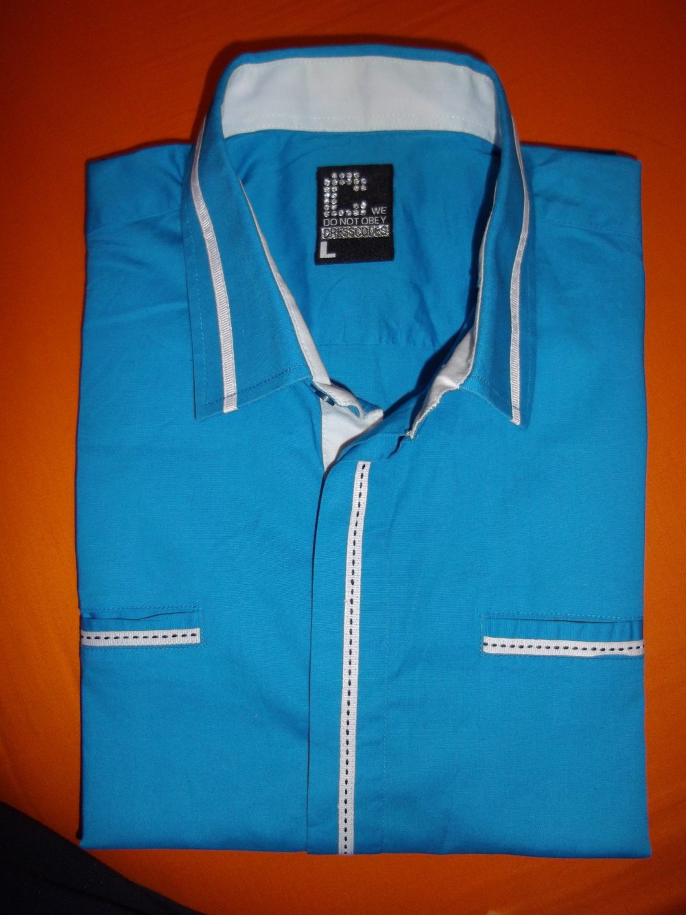 Obey Dresscode Party Hochzeit Hemd türkis mit weißr Kontrastborte in Gr.L