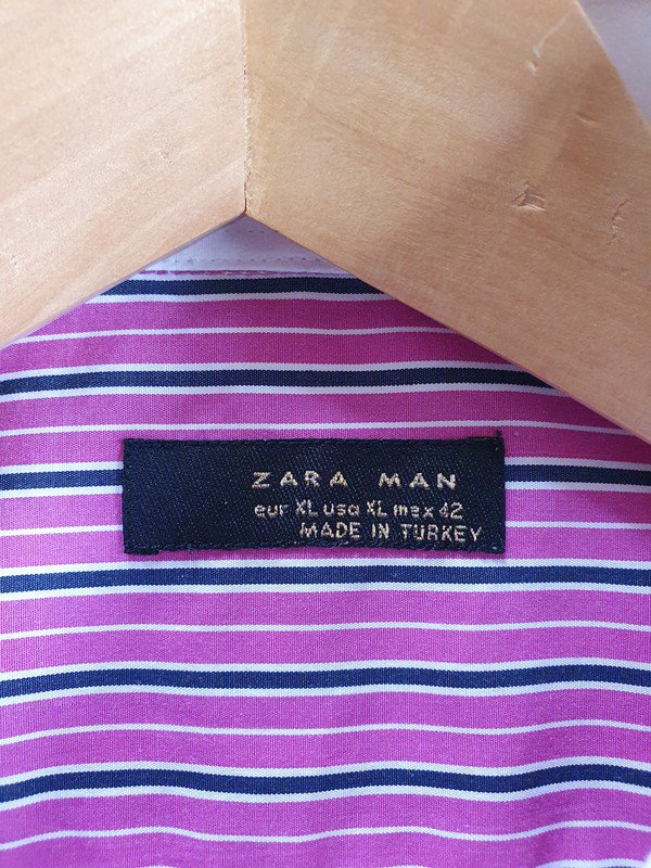 ZARA men Kontrastkragen Hemd pink weiß schwarz gestreift in Gr.XL 43-44cm Kragenweite