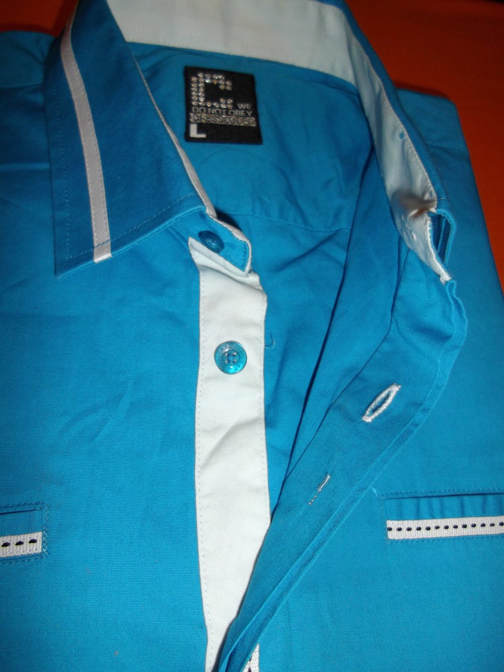 Obey Dresscode Party Hochzeit Hemd türkis mit weißr Kontrastborte in Gr.L