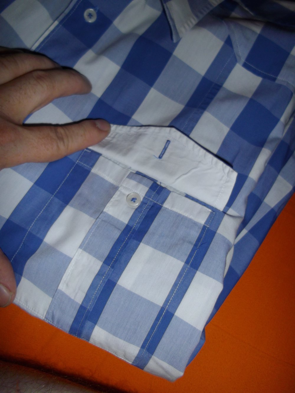 ZARA men Großkaro Hemd blau weiß 2 Brusttaschen in Gr.XXL 45-46cm Kragenweite