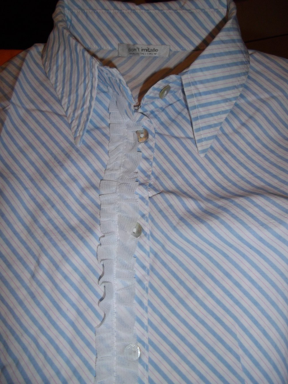 don´t imitate Italy Rüschen Bluse hellblau rosa weiß gestreift in Gr.38 neu