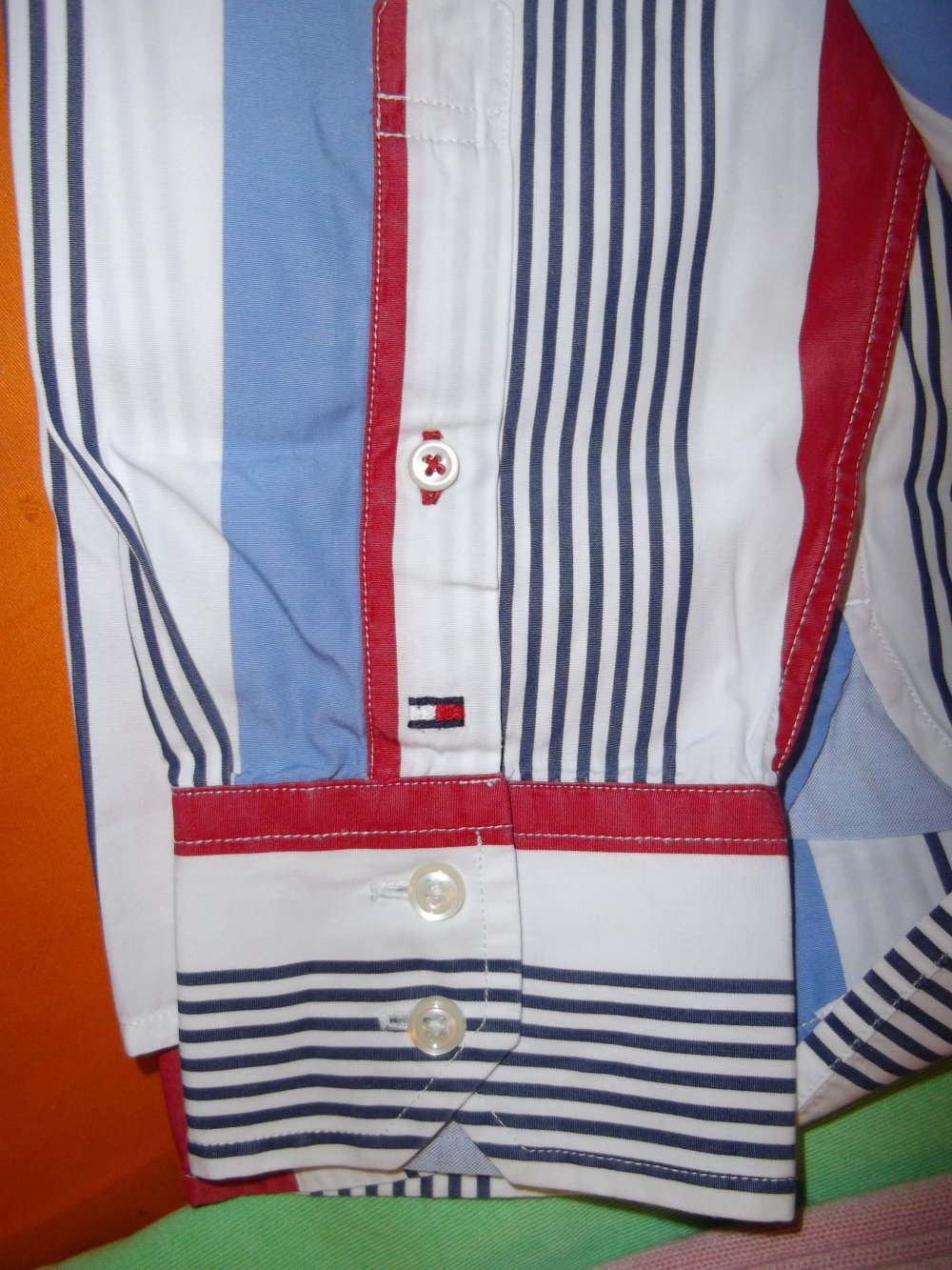 Tommy Hilfiger 80´s Two Ply Cotton Hemd rot blau marine weiß Blockstreifen in Gr.L