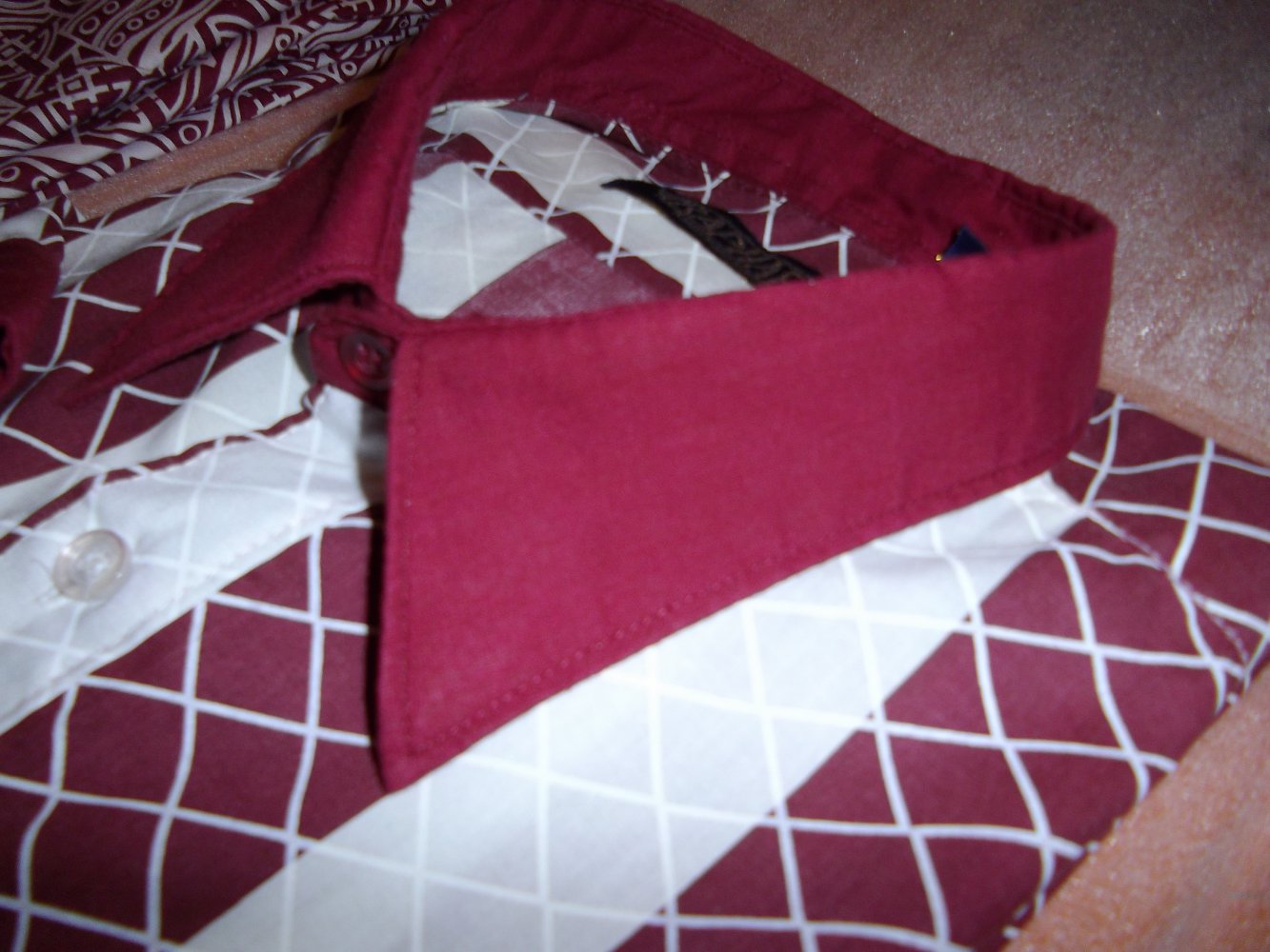 Raphaeli Italy Designer Goldlabel Hemd bordeauxrot weiß Streifen Rauten Kontrastkragen in Gr.XL 43cm Kragenweite