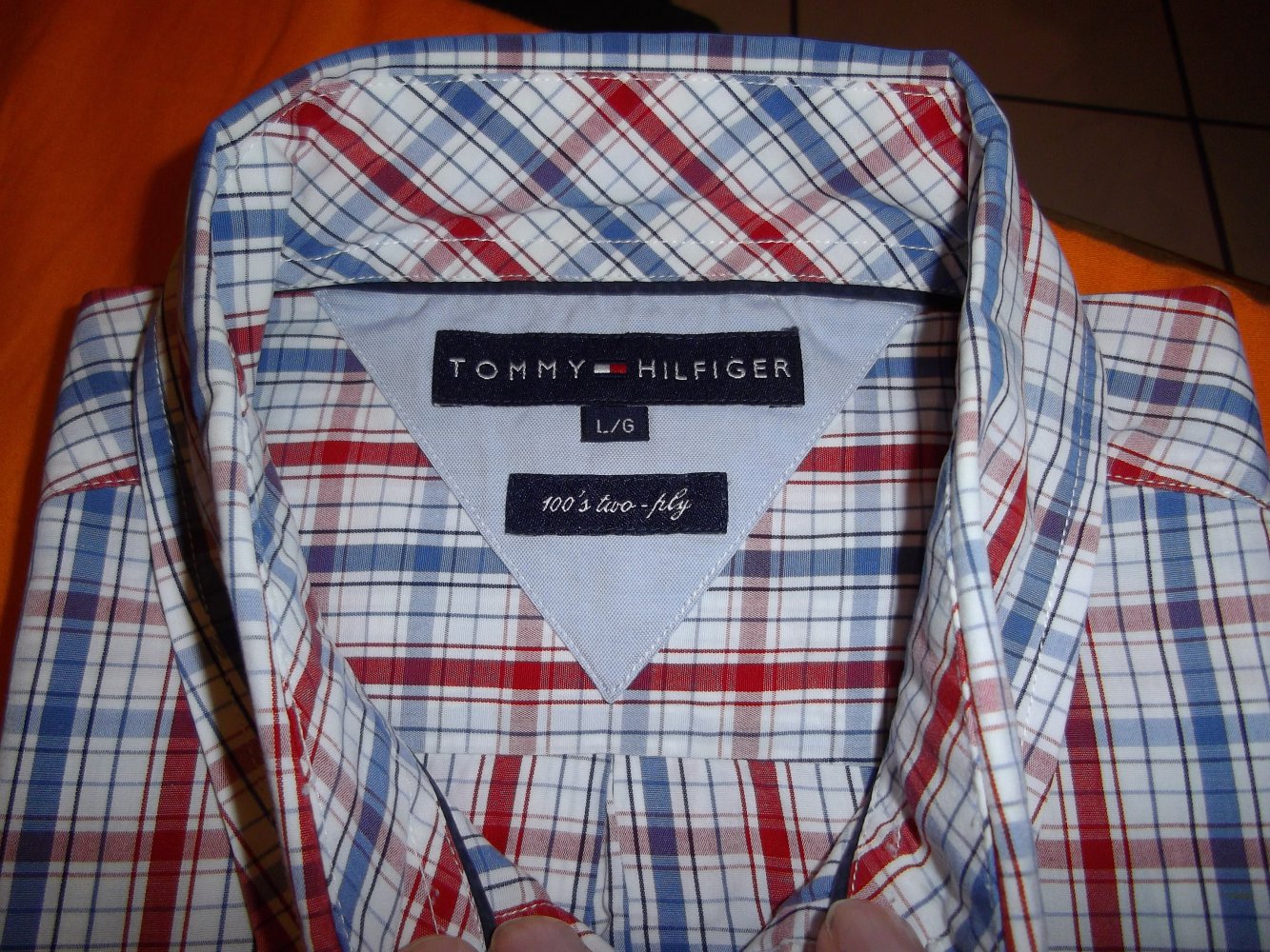 Tommy Hilfiger 100´s Two Ply Hemd rot blau weiß kariert in Gr.L