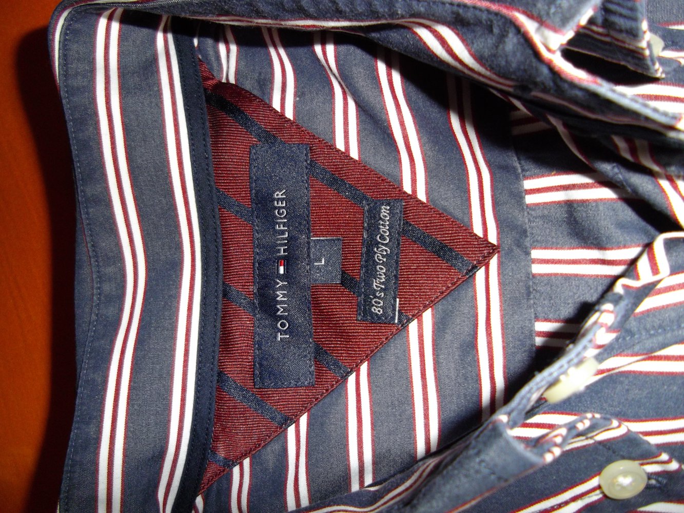 Tommy Hilfiger 80´s Two Ply Cotton Hemd rot blau marine weiß Blockstreifen in Gr.L