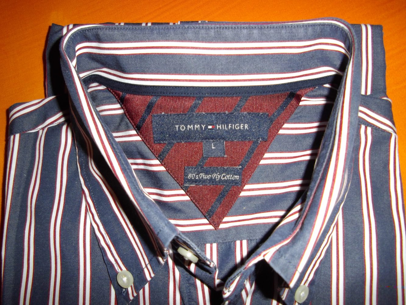 Tommy Hilfiger 80´s Two Ply Cotton Hemd rot blau marine weiß Blockstreifen in Gr.L