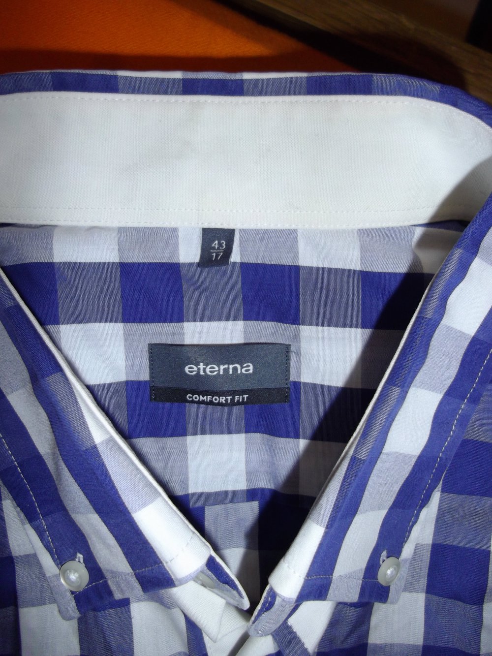 Eterna Comfort Fit Karo Hemd blau weiß Großkaro in Gr,XL 43cm Kragenweite