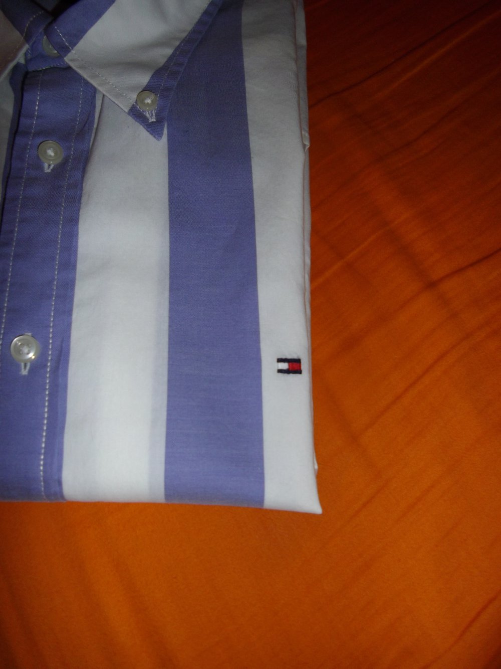 Tommy Hilfiger 100% Cotton Hemd lila und weiße Blockstreifen in Gr.XL