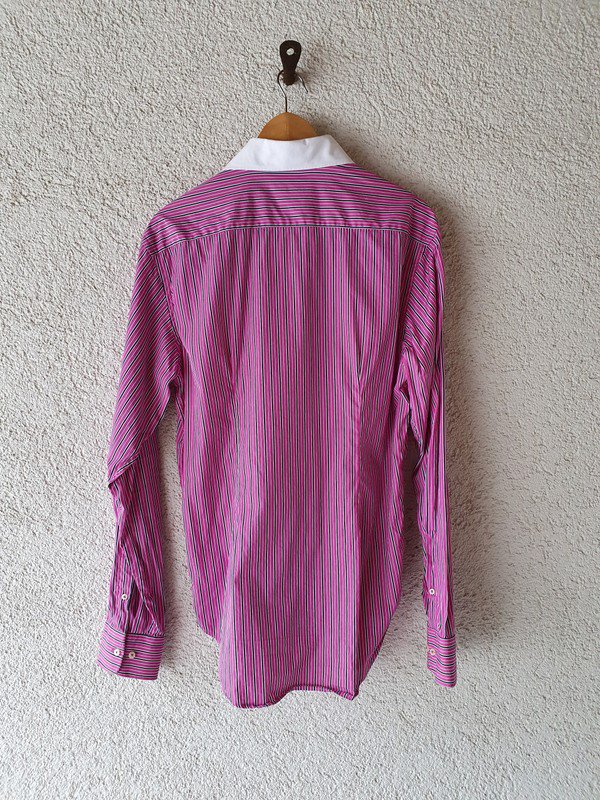 ZARA men Kontrastkragen Hemd pink weiß schwarz gestreift in Gr.XL 43-44cm Kragenweite