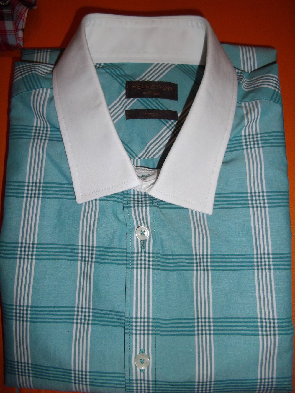 S.Oliver Selection Kontrastkragen Hemd türkis weiß kariert in Gr.M 40cm Kragenweite