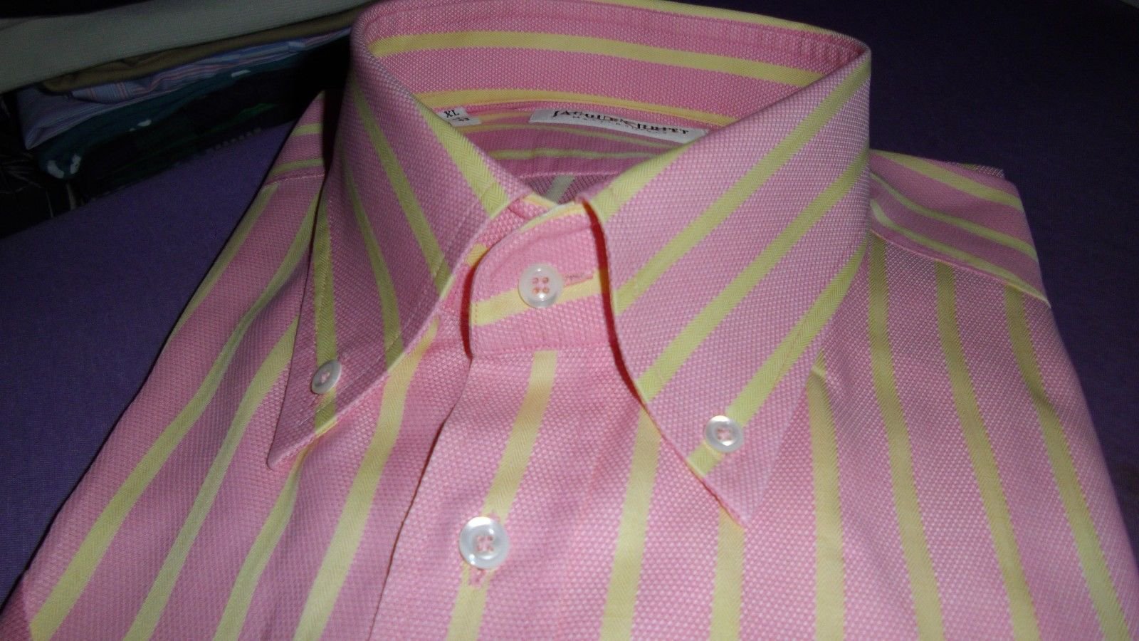 Jacques Britt Mastershirts rosa gelb gestreift Kurzarmhemd Gr.XL 43cm Kragenweite