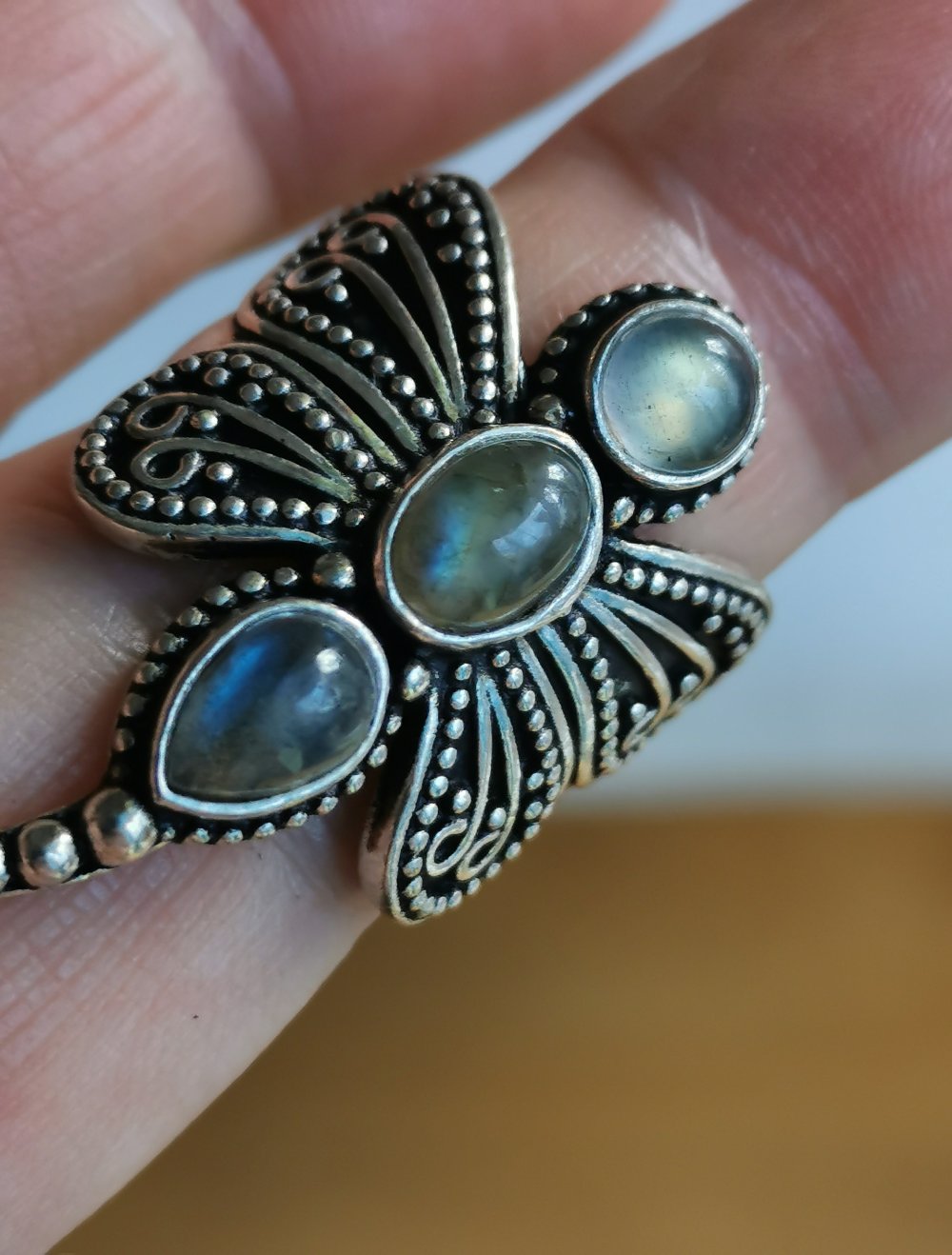 Libelle Dragonfly Dragon Ring, Labradorit Edelstein Silberschmuck 925 gestempelt Silber