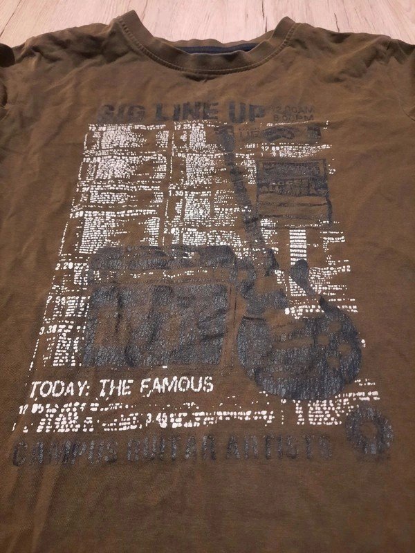 Jungen Kinder Pullover 140/146 khaki bedruckt Gitarre