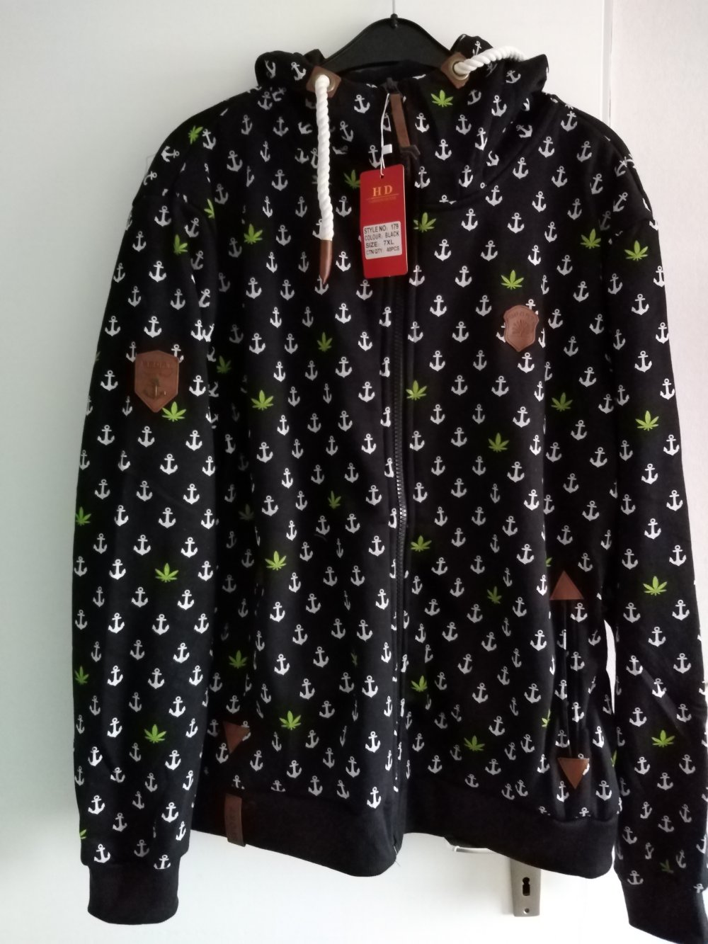 Coole Ankerjacke schwarz und hellgrün in Gr.6xl