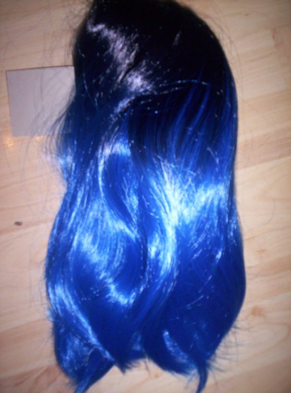 Damen schwarz blau Perücke Lang Perücken Kunsthaar Wigs Karneval Cosplay