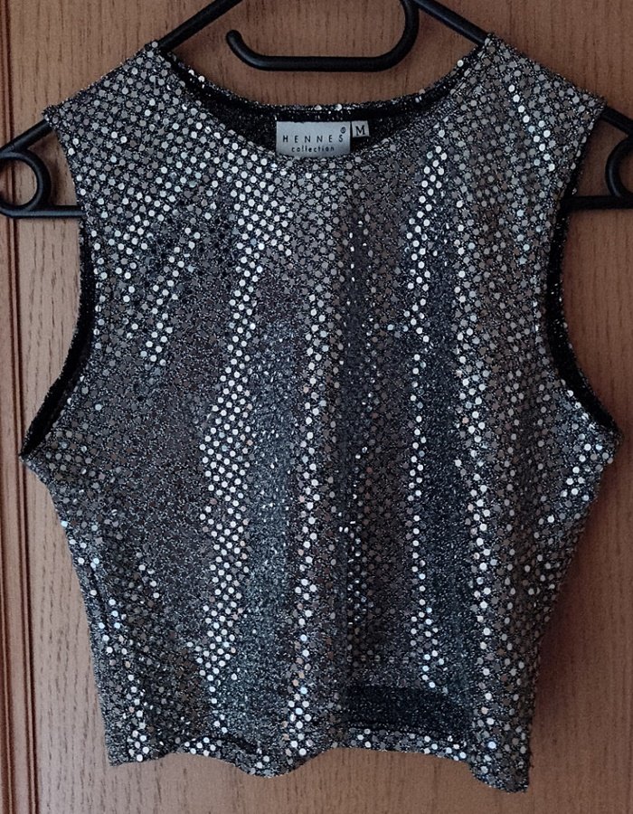 Kurzes Glitzertop, silbergrau, Gr. M, Hennes Collection