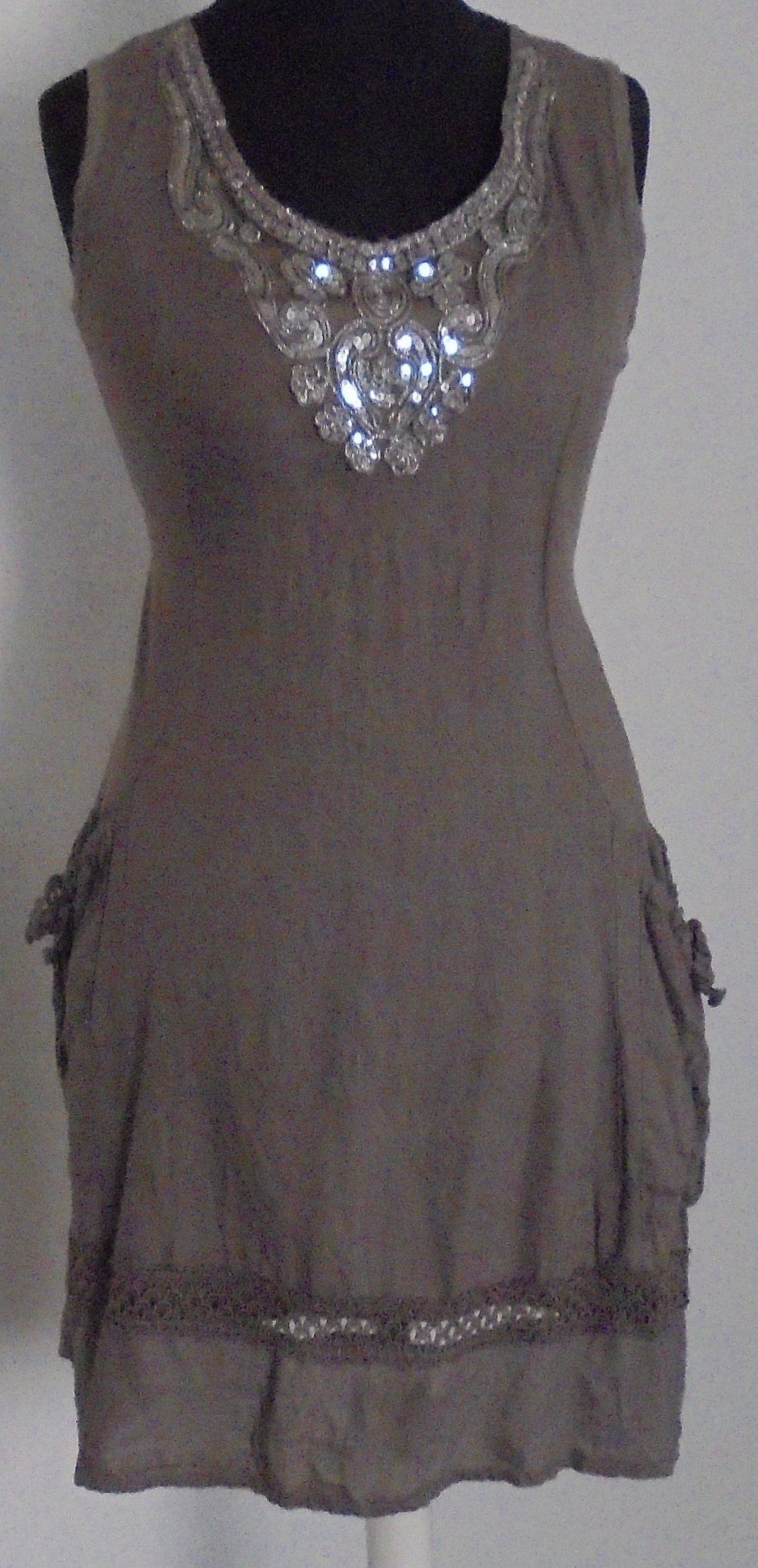 Ausgefallenes Leinenkleid, Einheitsgröße, Made in Italy