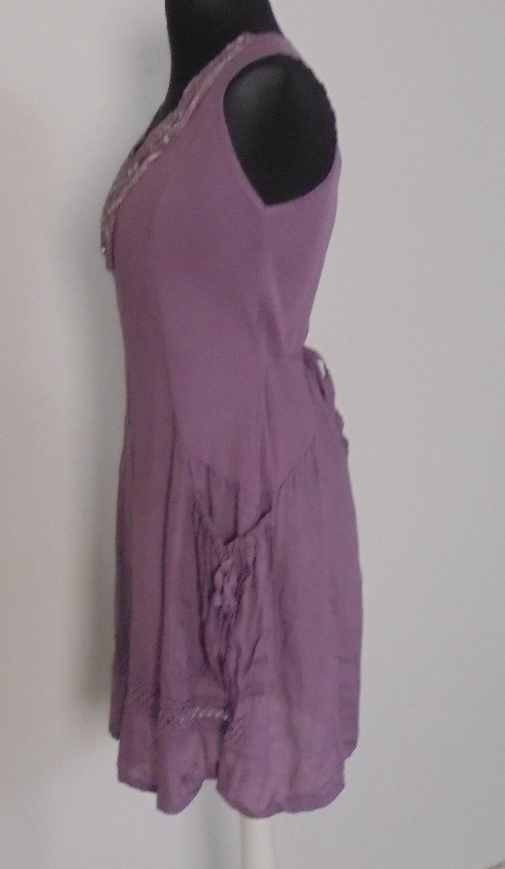 Ausgefallenes Leinenkleid, Lila, Einheitsgröße, Made in Italy