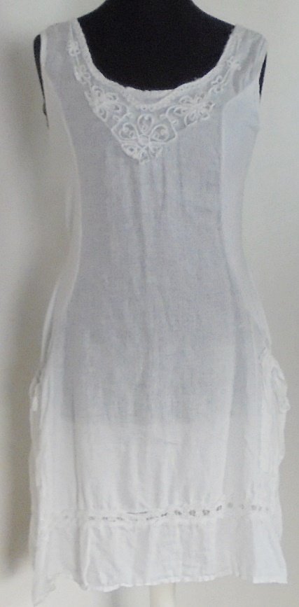 Ausgefallenes Leinenkleid, Weiß, Einheitsgröße, Made in Italy