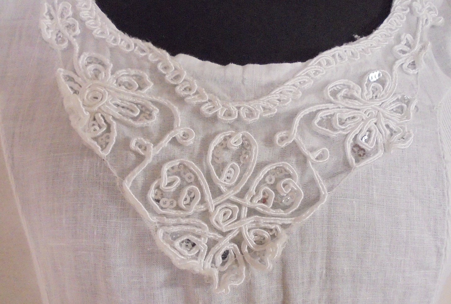 Ausgefallenes Leinenkleid, Weiß, Einheitsgröße, Made in Italy