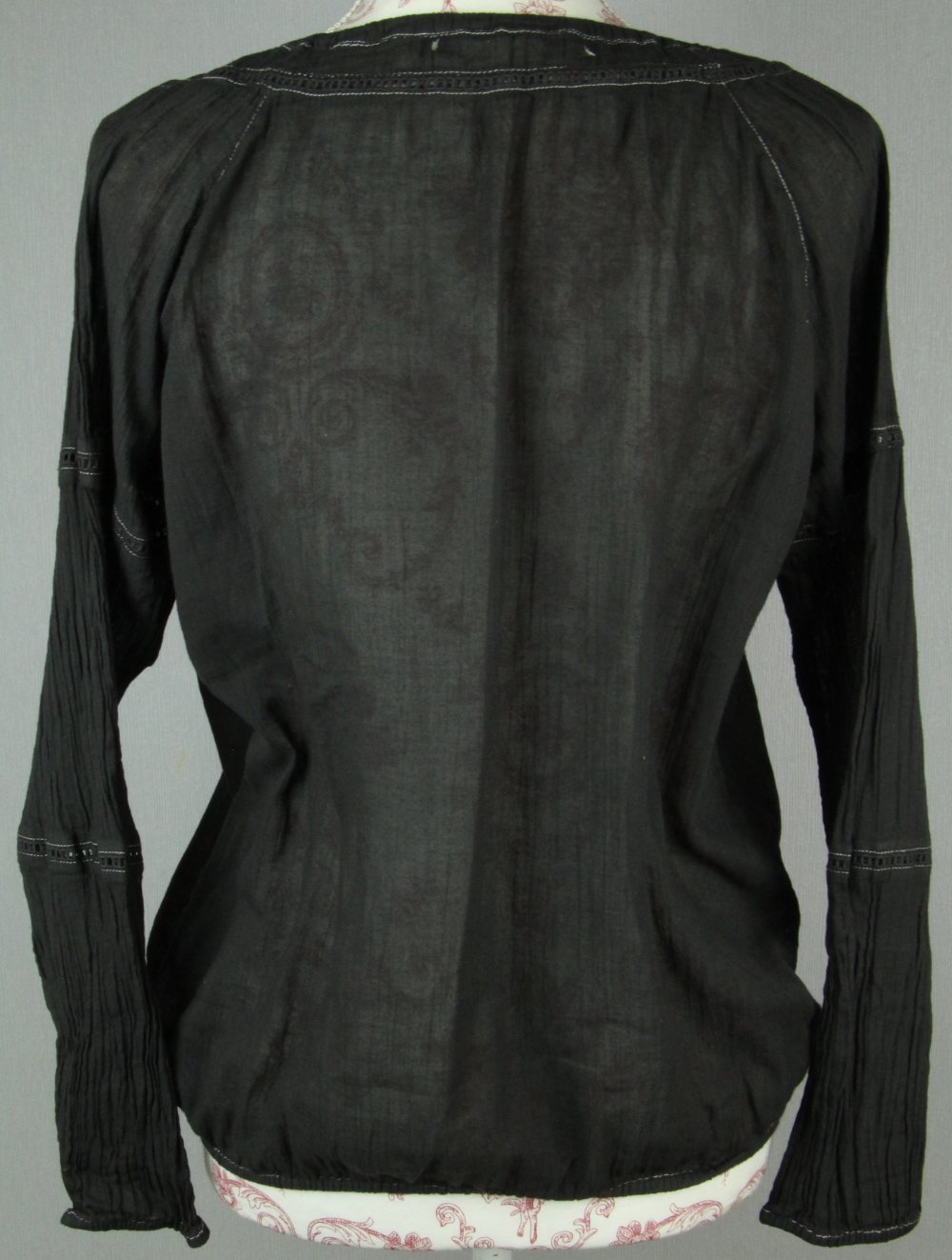 Langarmbluse bluse langarm Größe gr 38 schwarz beige grau Spitze Kordel Top Oberteil Gummizug netz transparent