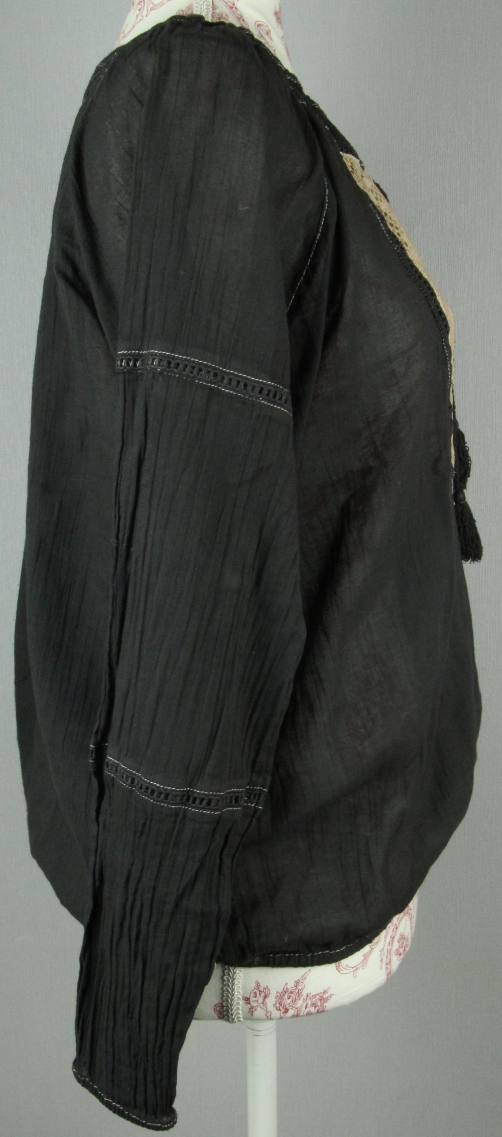 Langarmbluse bluse langarm Größe gr 38 schwarz beige grau Spitze Kordel Top Oberteil Gummizug netz transparent