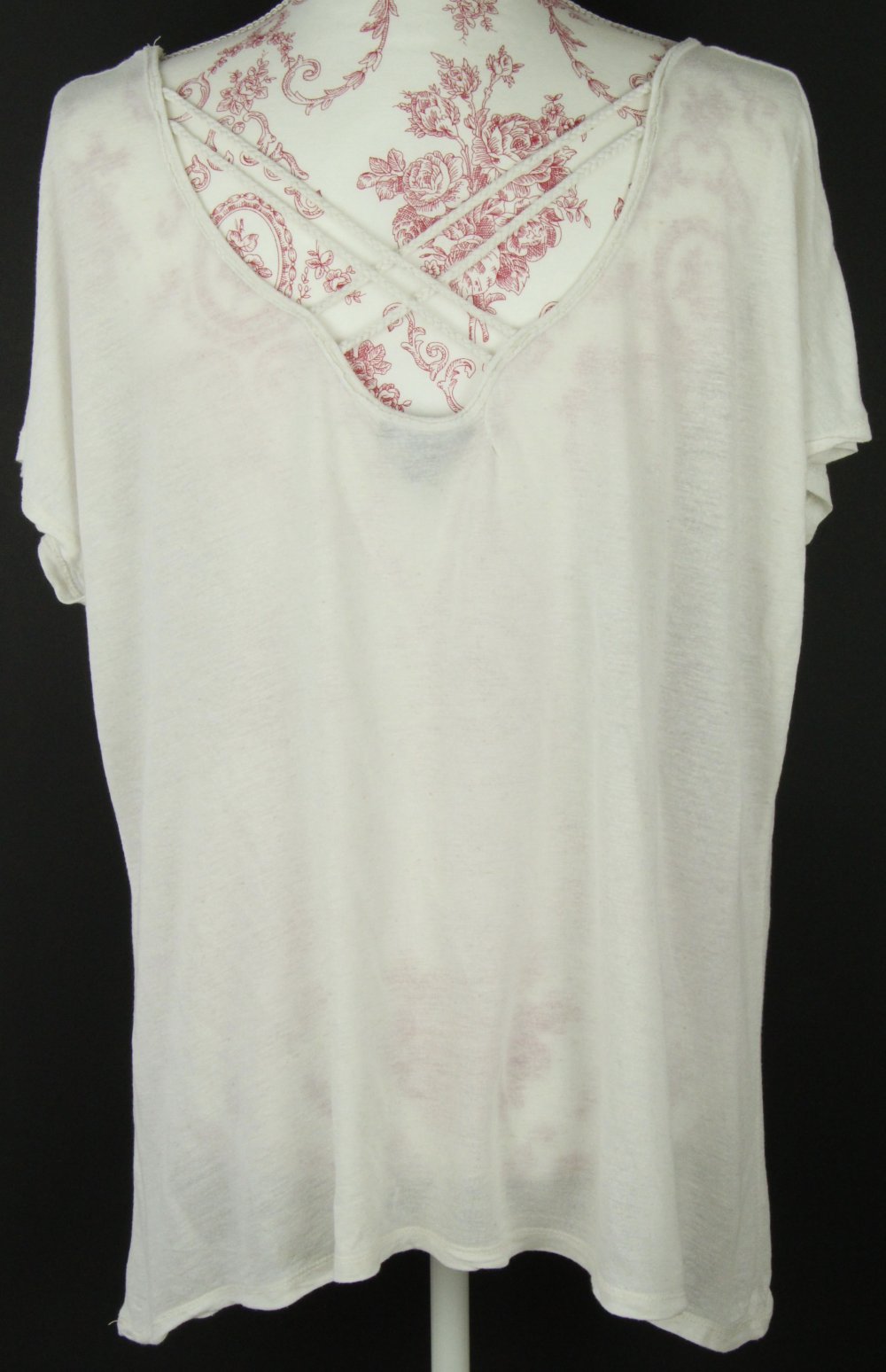 T-Shirt Größe L 36 38 40 creme beige weiß Sommertop lässig weit Top Sommer Gr Shirt Rücken