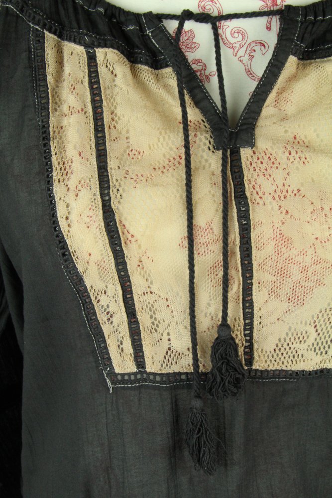 Langarmbluse bluse langarm Größe gr 38 schwarz beige grau Spitze Kordel Top Oberteil Gummizug netz transparent