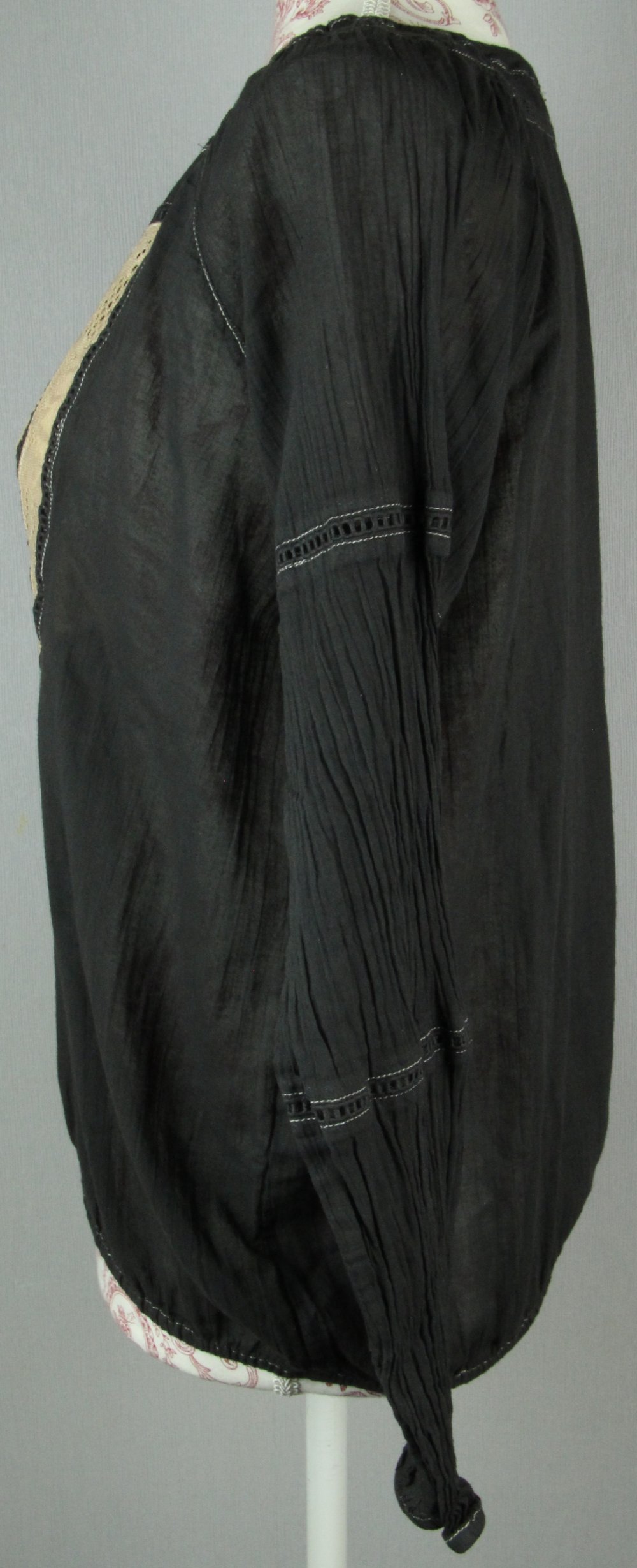 Langarmbluse bluse langarm Größe gr 38 schwarz beige grau Spitze Kordel Top Oberteil Gummizug netz transparent