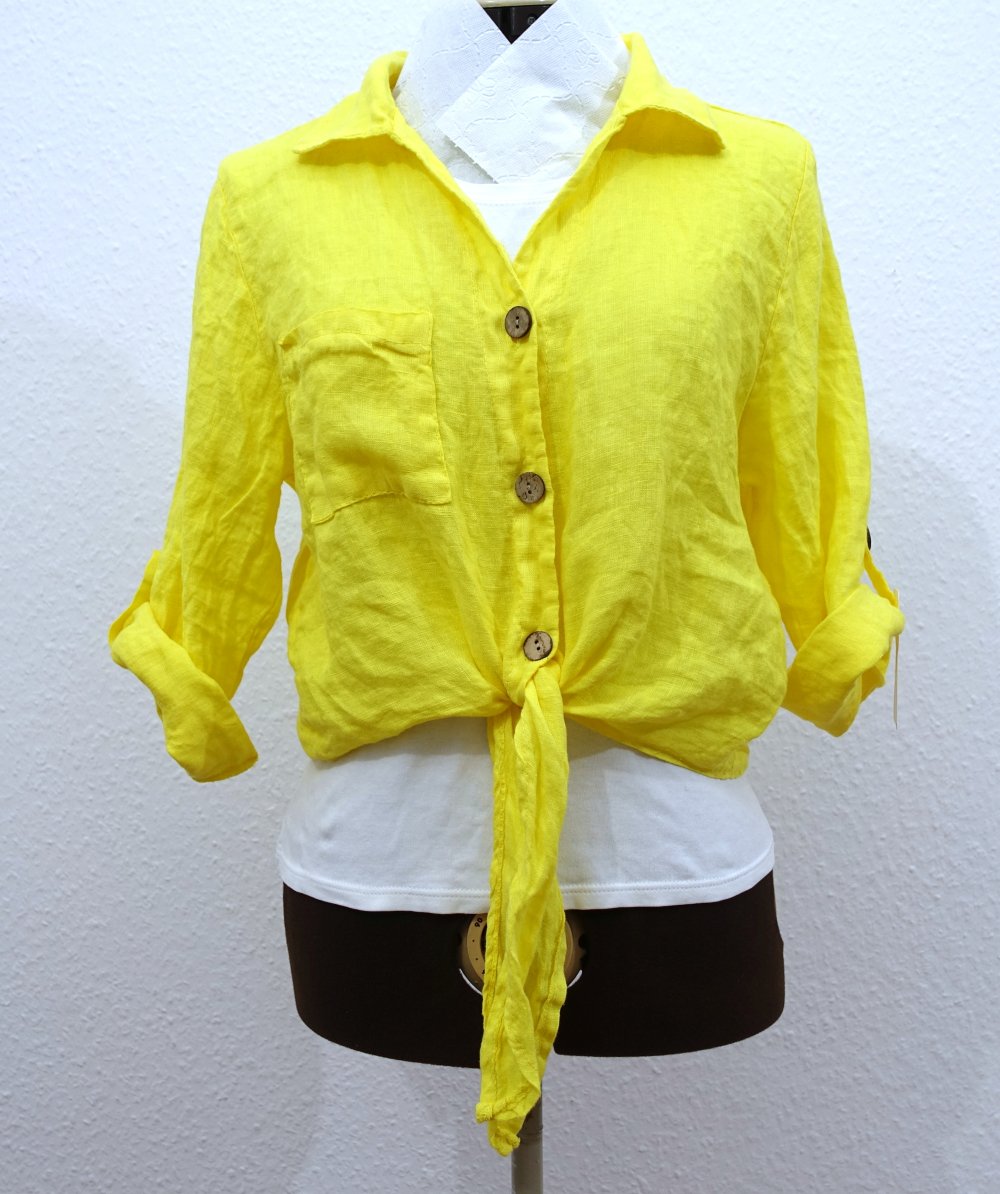 Leinenbluse mit Holzknöpfen, gelb, Größe 36/38 ✮NEU✮