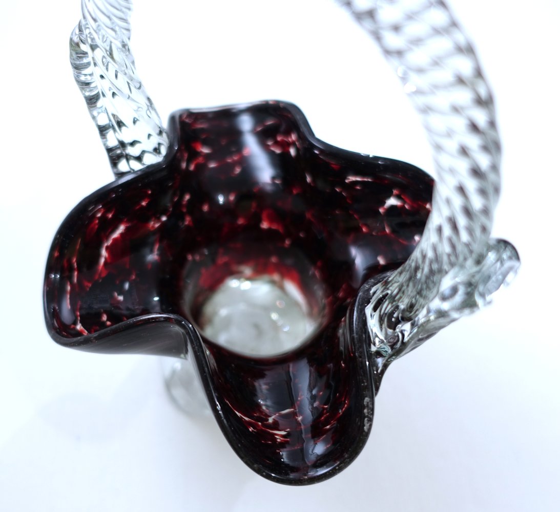 Körbchen + Vase | Kelch aus Glas, bordeauxrot, blutrot