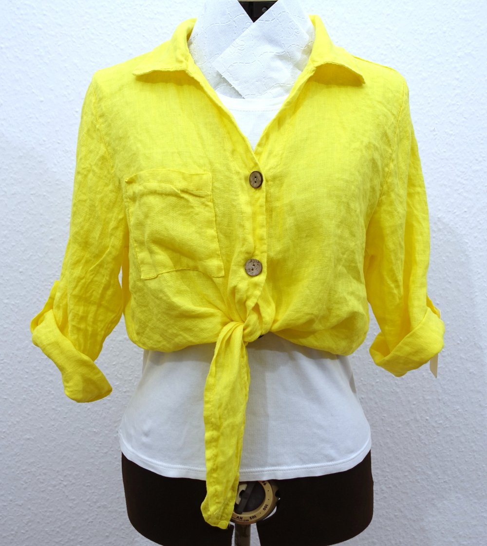 Leinenbluse mit Holzknöpfen, gelb, Größe 36/38 ✮NEU✮