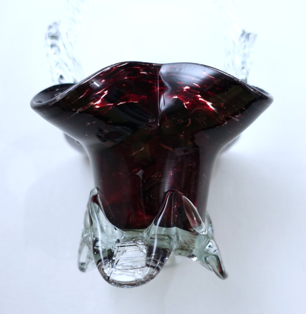 Körbchen + Vase | Kelch aus Glas, bordeauxrot, blutrot