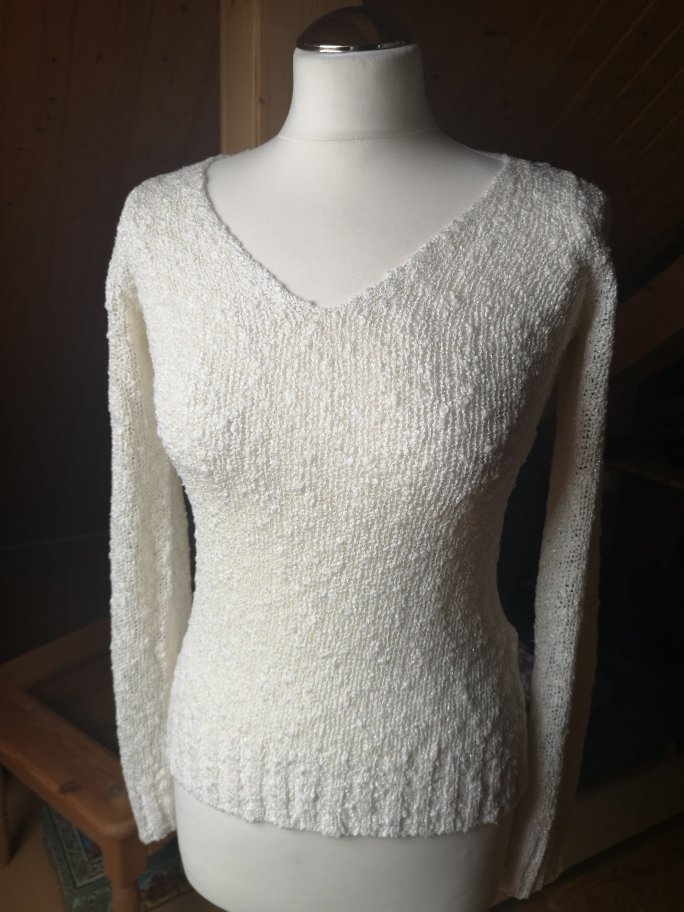 Orsay Pulli Damen Sommerpulli Lochmuster weiß Glitzer Gr. XS
