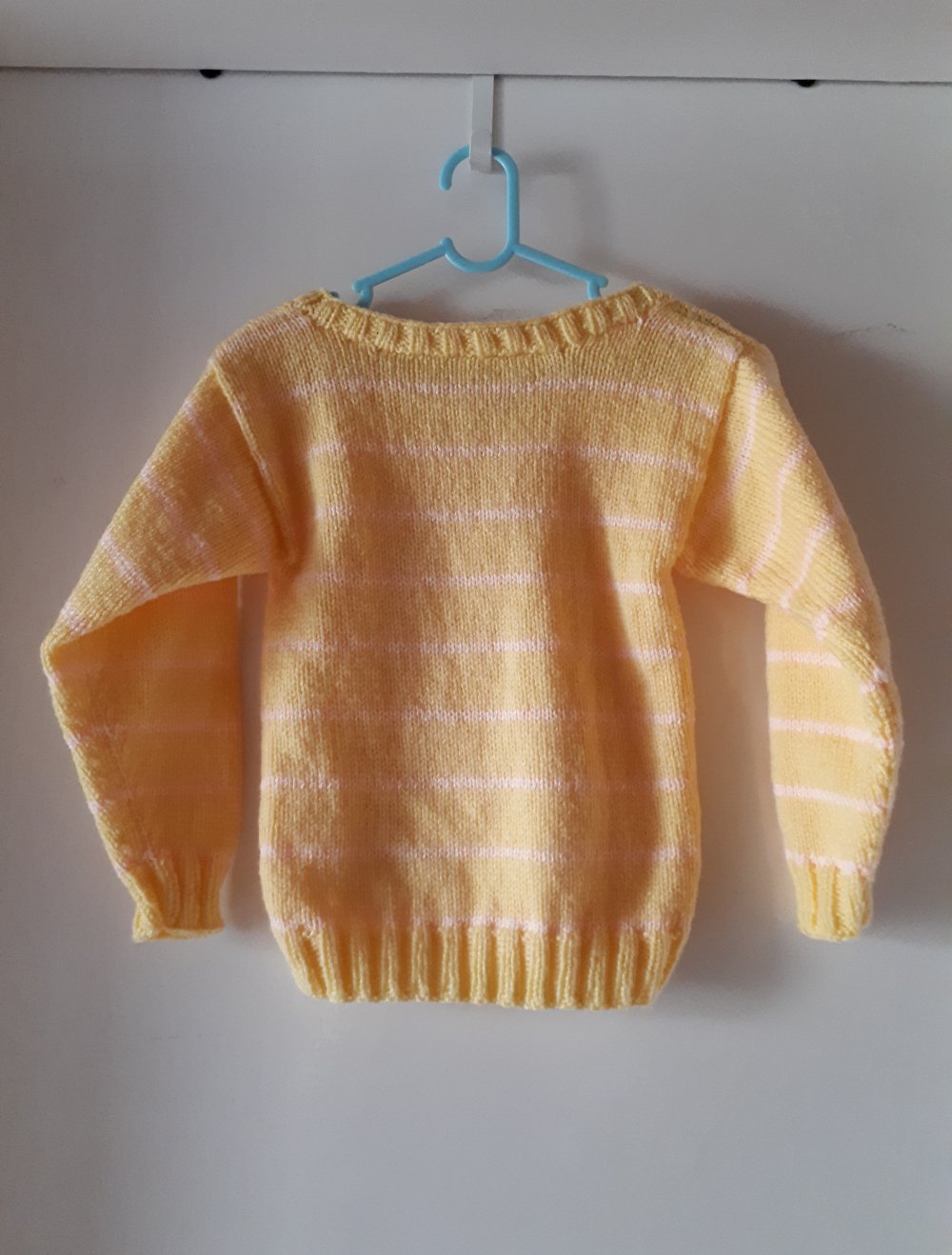 Mädchenpullover in gelb rosa selfmade Größe 92/96 ca. 2 Jahre Kinderpullover
