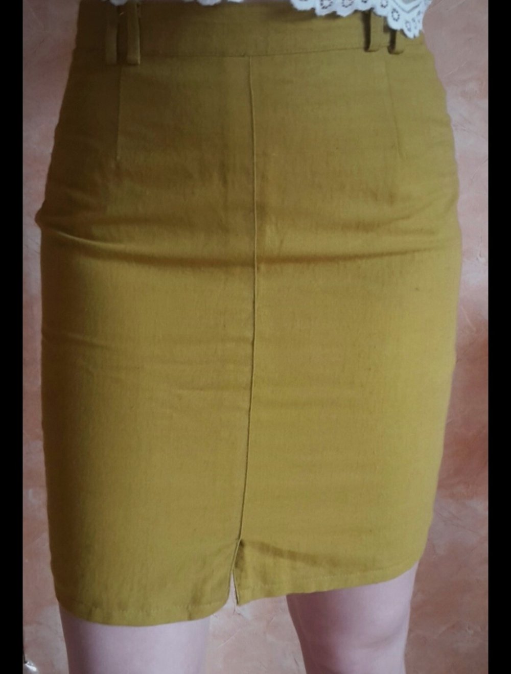 Leinenrock Baumwolle Vintage Retro Minirock Senf 34