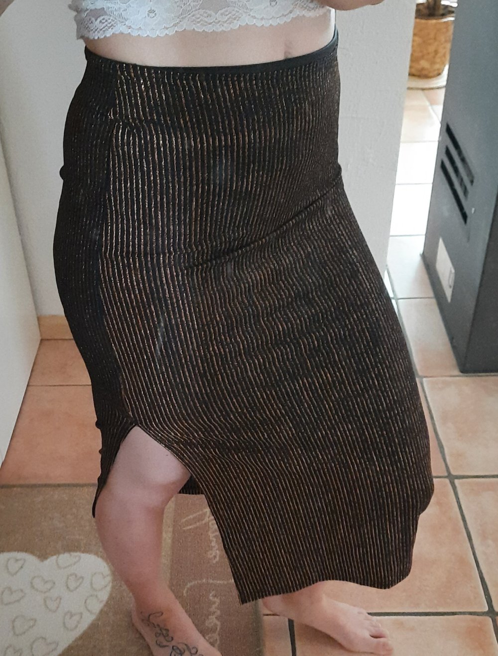 Soaked Midi Schlauchrock mit Schlitz glitzer S