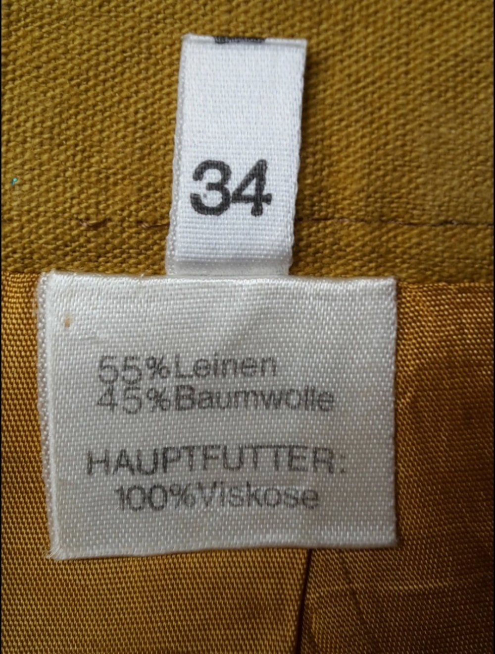 Leinenrock Baumwolle Vintage Retro Minirock Senf 34