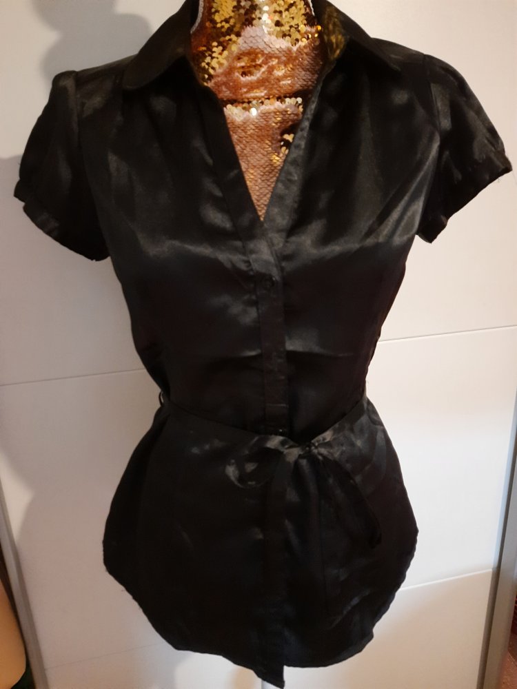 Vintage Satin Bluse mit Bindegürtel