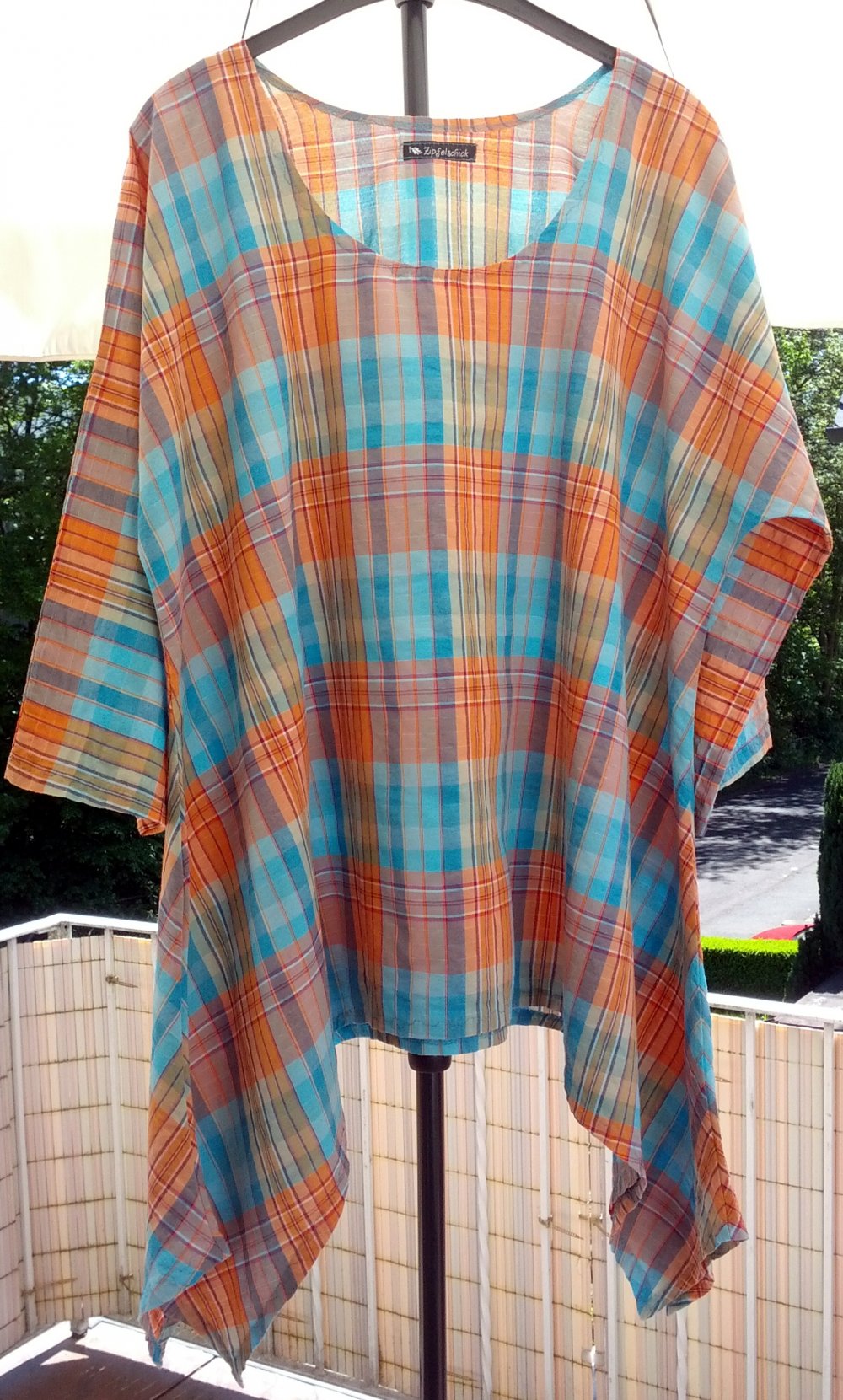 Bluse Tunika * Gr. 50 - 56 * orange türkis kariert 