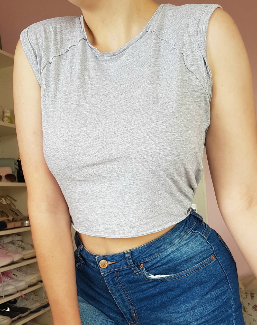 Croptop Shirt bauchfrei New Yorker Grau