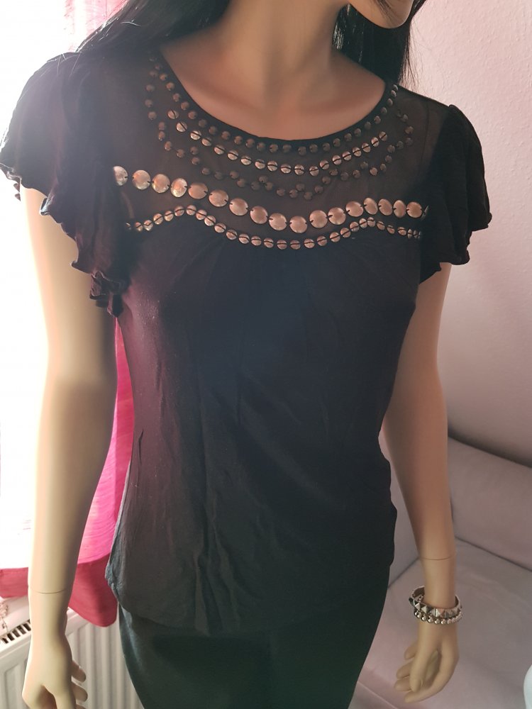 Sexy Xanaka Shirt Mesh Pailetten Gr. M / 38 schwarz gold