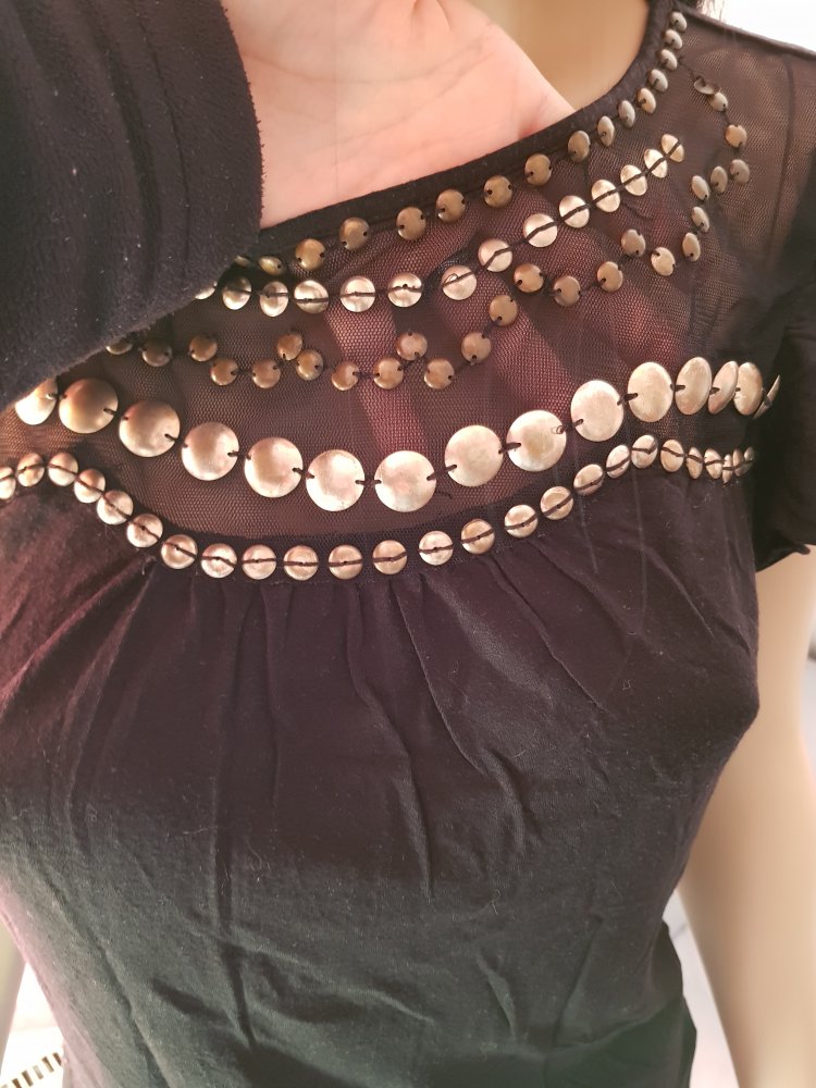 Sexy Xanaka Shirt Mesh Pailetten Gr. M / 38 schwarz gold